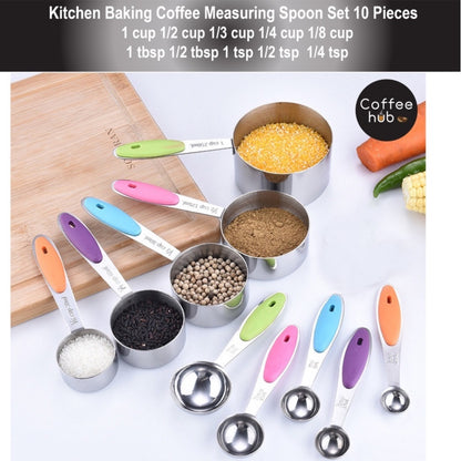 (Ready Stock)Kitchen Baking Coffee Multi Purpose Measuring Cups Spoons Set 10 Pieces Stackable Various Sizes