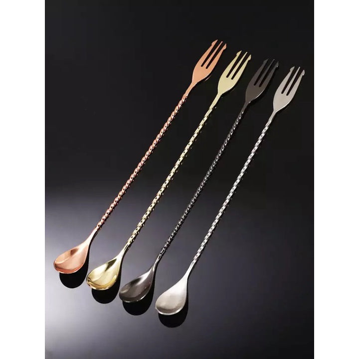 (Ready Stock)Cocktail Bar Spoon Double Head Cum Fork Bullet Head For Mixing Swizzle Stick 26cm 32cm Length