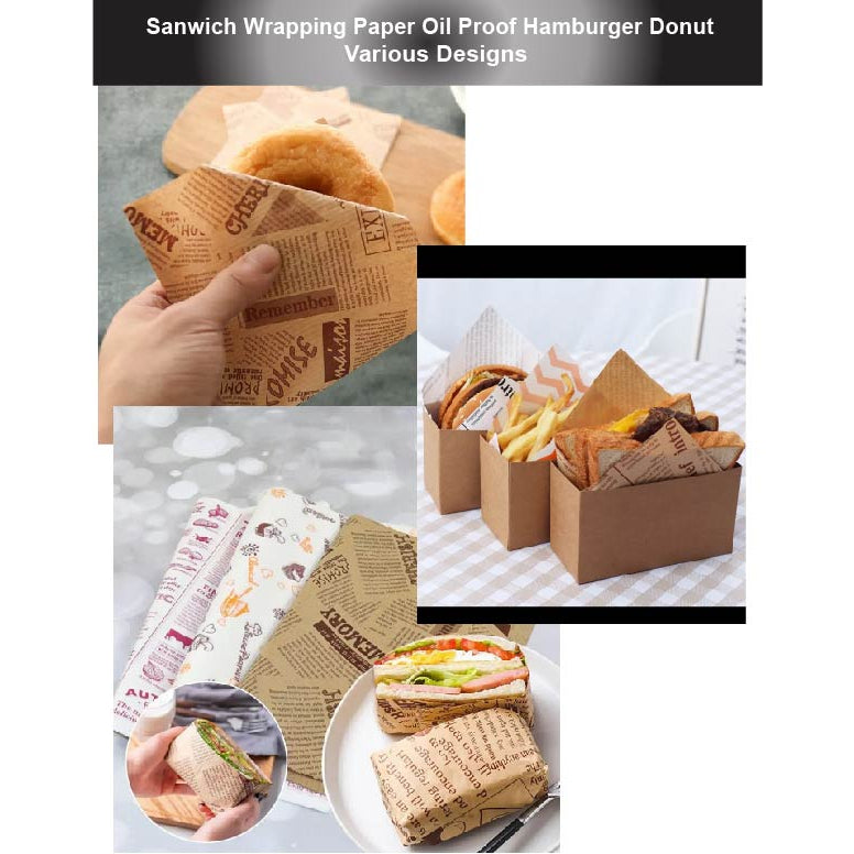 (READY STOCK)Kraft Paper Sandwich Paper Wrap Disposable Food Packing Triangle Shape Oil- Proof Doughnut Baking 50 Pcs