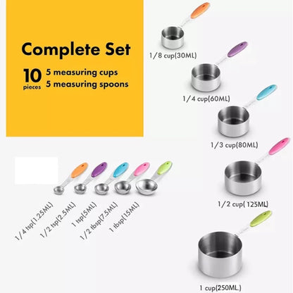 (Ready Stock)Kitchen Baking Coffee Multi Purpose Measuring Cups Spoons Set 10 Pieces Stackable Various Sizes