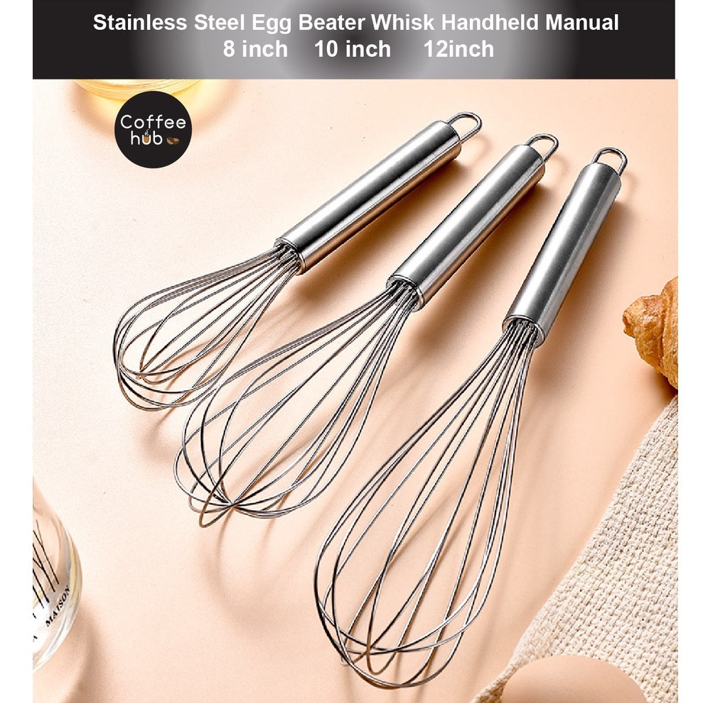 (READY STOCK)Stainless Steel Whisk Handheld Egg Beater Milk Frother Manual Stir Baking Tools