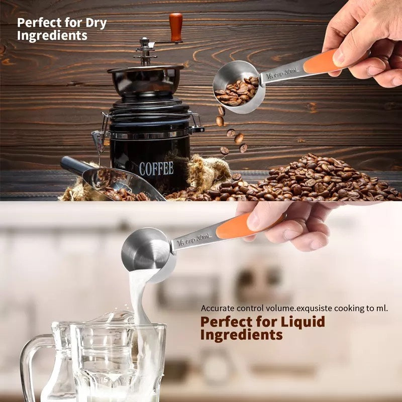 (Ready Stock)Kitchen Baking Coffee Multi Purpose Measuring Cups Spoons Set 10 Pieces Stackable Various Sizes