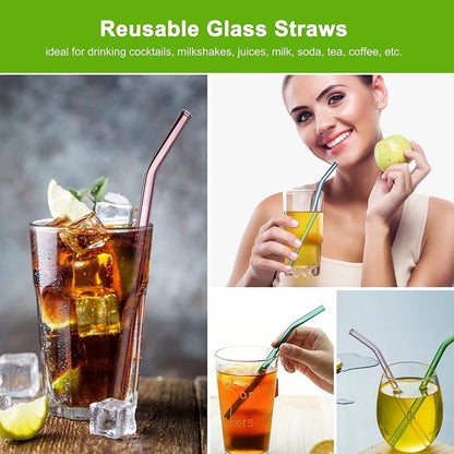 (Ready Stock)Reusable Eco Thick Glass Straw Tumbler Drinking Straight/ Curve Clear Assorted Colors 8mm 10mm