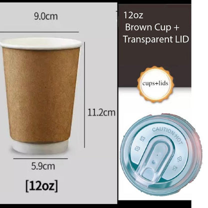 (Ready Stock)Coffee Tea Paper Cup High End Double Wall Heat Insulation Disposable  With Lid 8oz 12oz 16oz(±50pcs/bag))