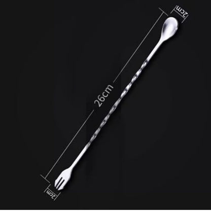 (Ready Stock)Cocktail Bar Spoon Double Head Cum Fork Bullet Head For Mixing Swizzle Stick 26cm 32cm Length