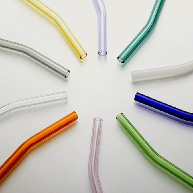 (Ready Stock)Reusable Eco Thick Glass Straw Tumbler Drinking Straight/ Curve Clear Assorted Colors 8mm 10mm