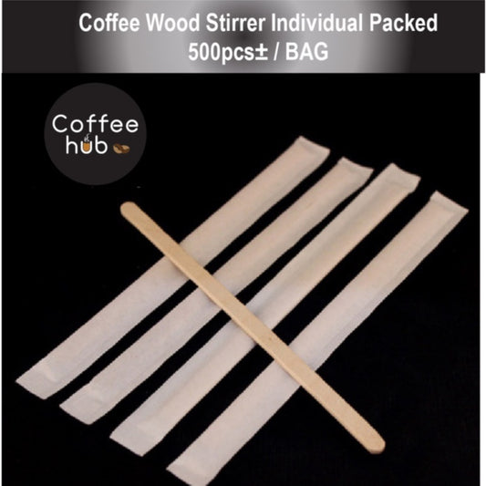 (READY STOCK)Coffee Wood Stirrer Disposable Rod 14cm Length Individual Packed 500pcs±/Bag