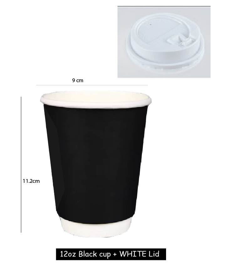 (Ready Stock)Coffee Tea Paper Cup High End Double Wall Heat Insulation Disposable  With Lid 8oz 12oz 16oz(±50pcs/bag))