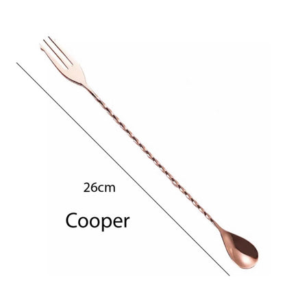 (Ready Stock)Cocktail Bar Spoon Double Head Cum Fork Bullet Head For Mixing Swizzle Stick 26cm 32cm Length