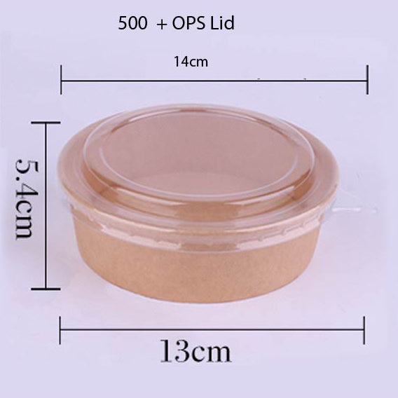 (READY STOCK)Disposable Kraft Paper Bowls Fruit Salad Ice Cream Food Packaging Container Take Away With Lid 50PCS