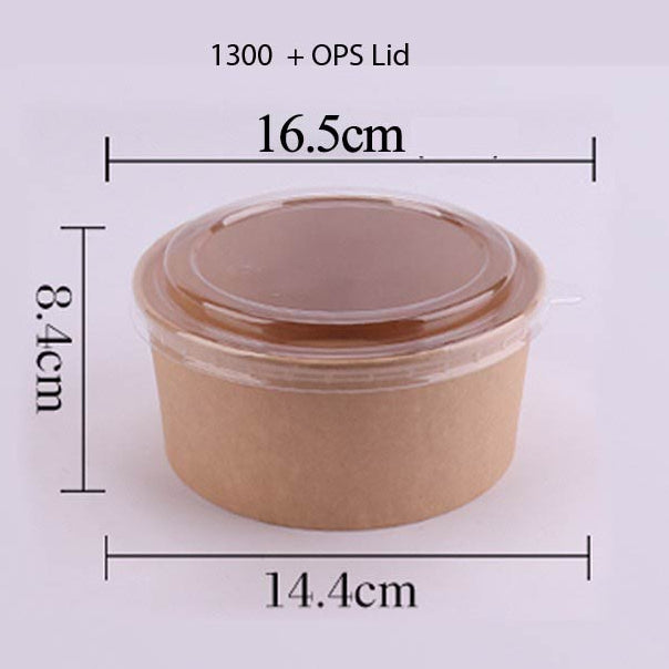 (READY STOCK)Disposable Kraft Paper Bowls Fruit Salad Ice Cream Food Packaging Container Take Away With Lid 50PCS