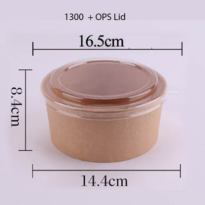 (READY STOCK)Disposable Kraft Paper Bowls Fruit Salad Ice Cream Food Packaging Container Take Away With Lid 50PCS