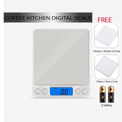 (Ready Stock)Coffee Espresso Kitchen Baking Digital Weighing Scale High Accuracy 0.1 to 3000 gram Silver