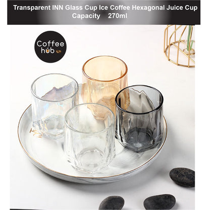 (Ready Stock)Coffee Juice Whiskey Wine Thickened Hexagonal Shape Colourful Glass Retro Style 270ml