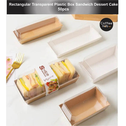 (Ready Stock)Take Away Bento Sandwich Cake Picnic Rectangular Lunch Box With Lid 50pcs