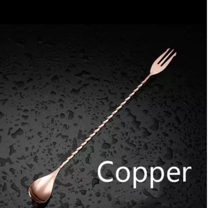 (Ready Stock)Cocktail Bar Spoon Double Head Cum Fork Bullet Head For Mixing Swizzle Stick 26cm 32cm Length