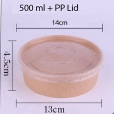 (READY STOCK)Disposable Kraft Paper Bowls Fruit Salad Ice Cream Food Packaging Container Take Away With Lid 50PCS