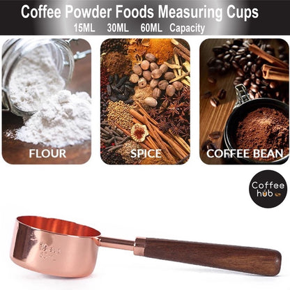 (Ready Stock)Coffee Foods Powder Measure Cups Tools Walnut Wood Handle Rose Gold 15ml 30ml 60ml