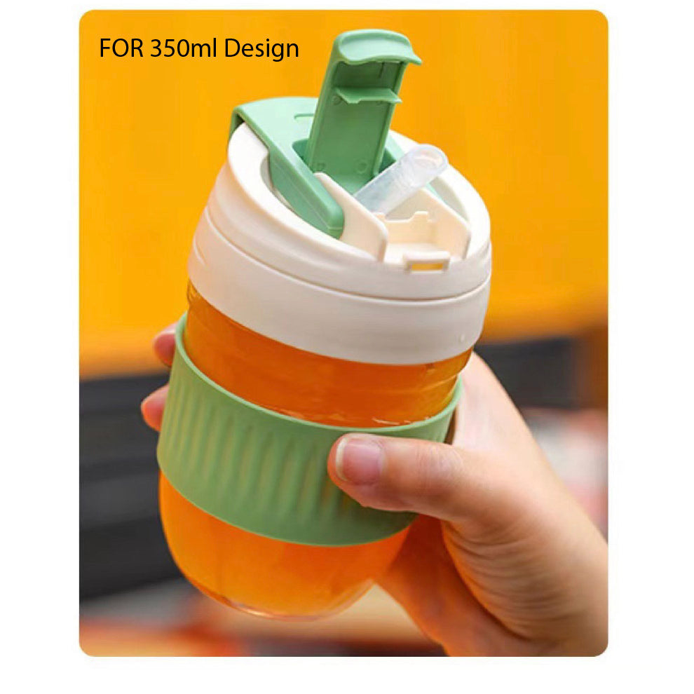 (READY STOCK)Coffee Travel Mug With Lid Portable Glass With Straw Leak Proof Non Slip 350ml 450ml