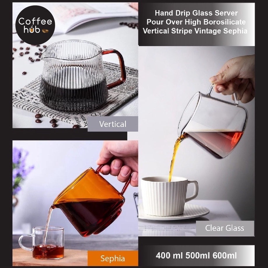 (Ready Stock)Coffee Hand Drip Glass Server Pour Over High Borosilicate Vertical Stripe Vintage Sepia 400ml 500ml 650ml