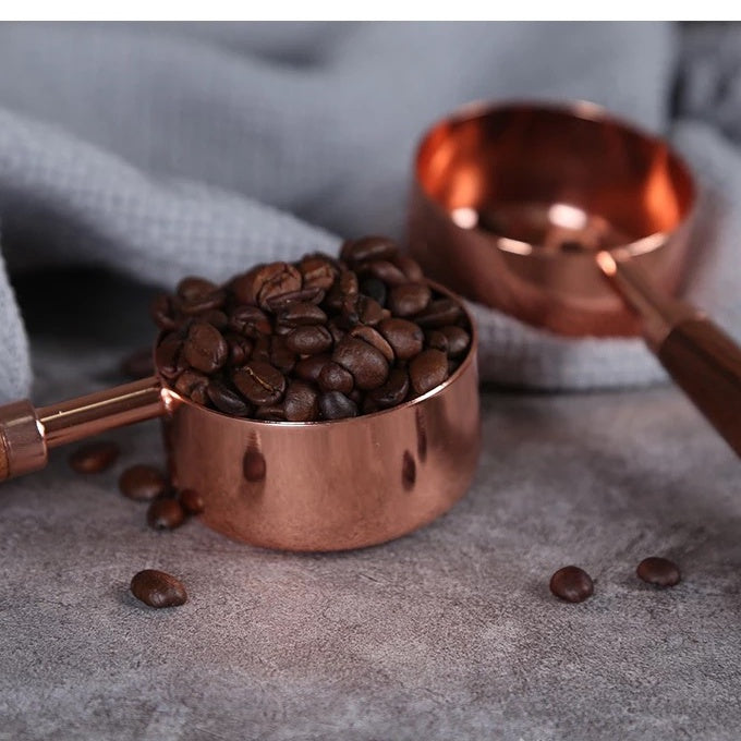 (Ready Stock)Coffee Foods Powder Measure Cups Tools Walnut Wood Handle Rose Gold 15ml 30ml 60ml