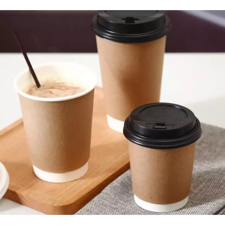 (Ready Stock)Coffee Tea Paper Cup High End Double Wall Heat Insulation Disposable  With Lid 9oz(±50pcs/bag))