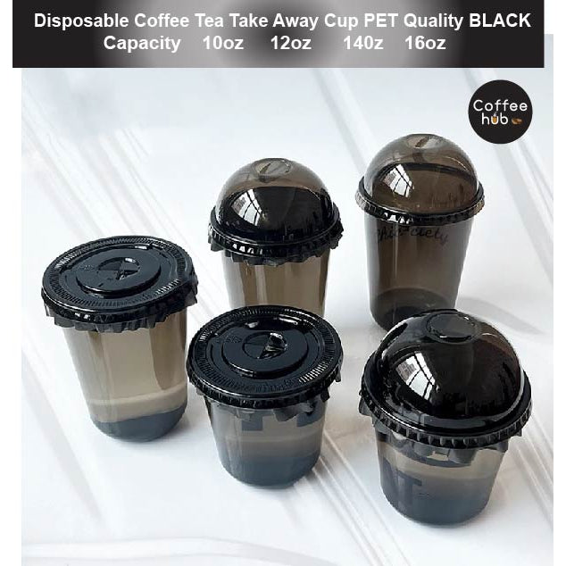 (Ready Stock)Disposable PET Black Coffee Take Away Cup Bubble Tea 50 Pcs 12oz/16oz Capacity U Shape