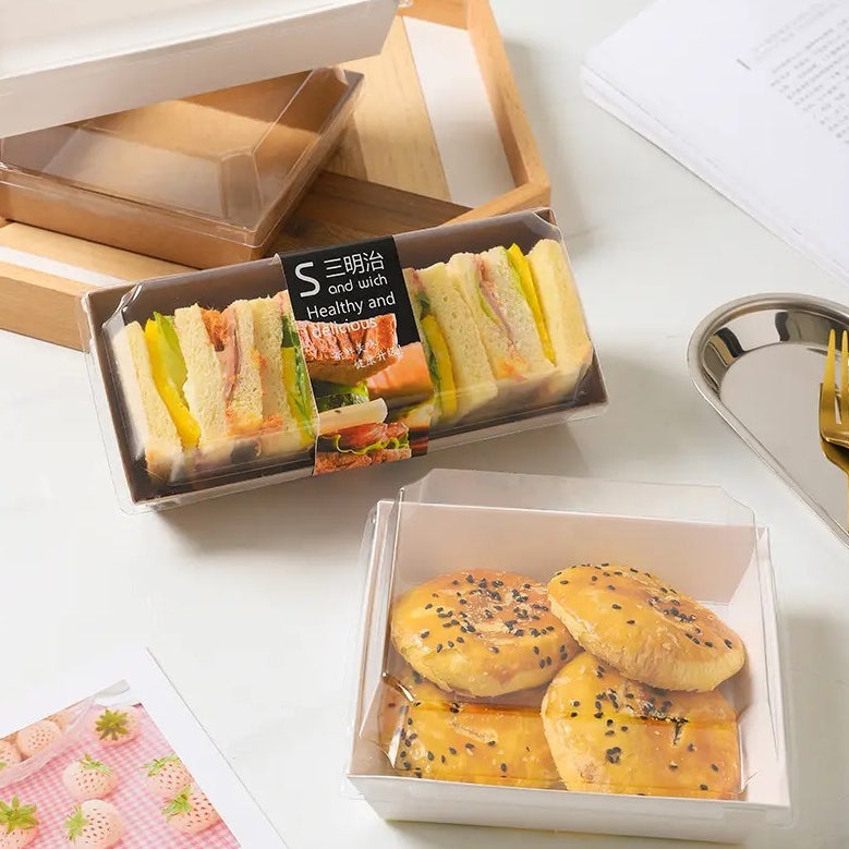 (Ready Stock)Take Away Bento Sandwich Cake Picnic Rectangular Lunch Box With Lid 50pcs