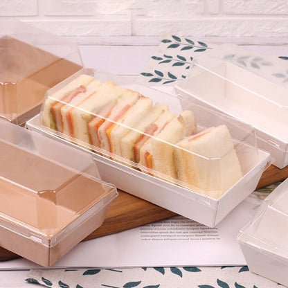 (Ready Stock)Take Away Bento Sandwich Cake Picnic Rectangular Lunch Box With Lid 50pcs