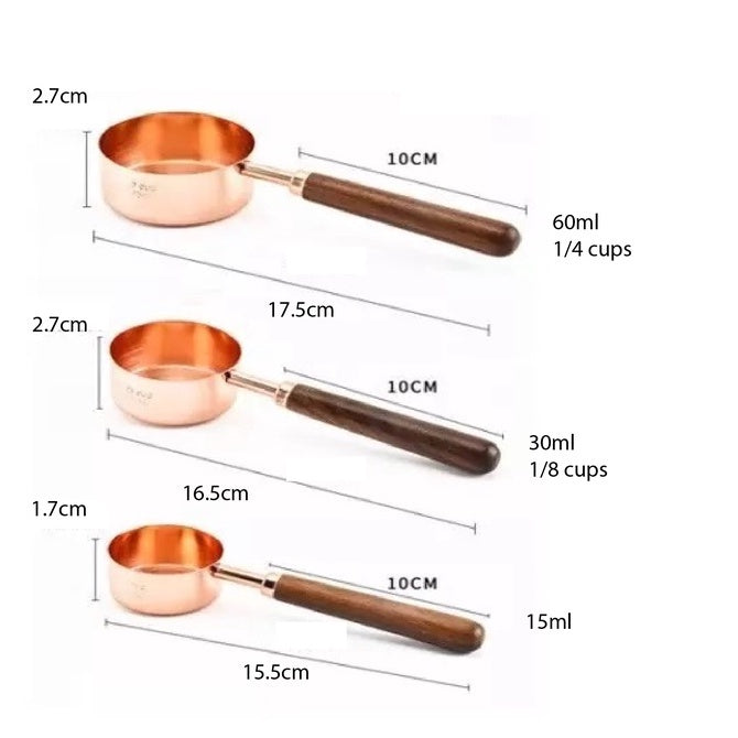 (Ready Stock)Coffee Foods Powder Measure Cups Tools Walnut Wood Handle Rose Gold 15ml 30ml 60ml