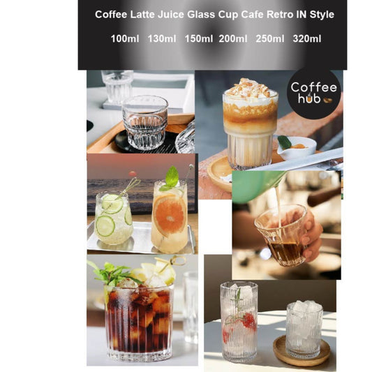 (READY STOCK)Coffee Latte Juice Drink Café IN Style Clear Tempered Tall Glass Cup Retro Thicken 350ml 550ml