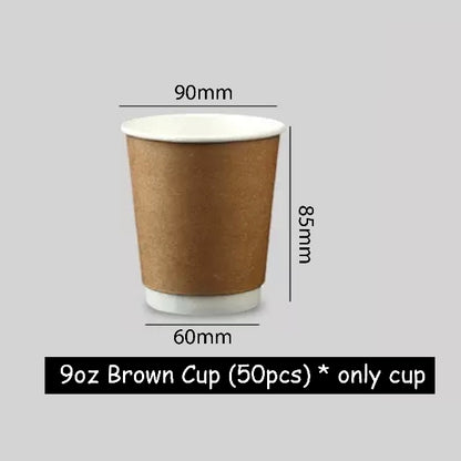 (Ready Stock)Coffee Tea Paper Cup High End Double Wall Heat Insulation Disposable  With Lid 9oz(±50pcs/bag))