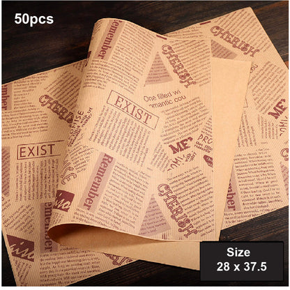 (READY STOCK)Kraft Paper Sandwich Paper Wrap Disposable Food Packing Triangle Shape Oil- Proof Doughnut Baking 50 Pcs