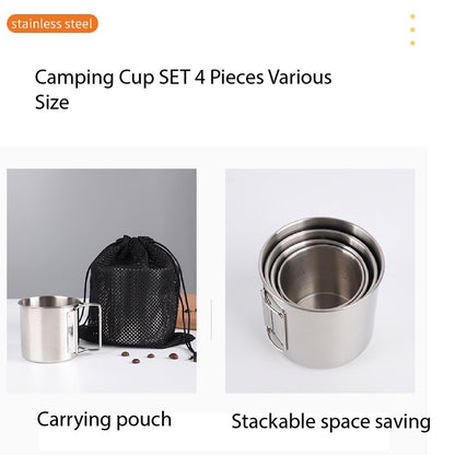 (READY STOCK)Camping Cup Coffee Tea Drink Stainless Steel Mug Outdoor Adventure Portable Foldable Carabiner