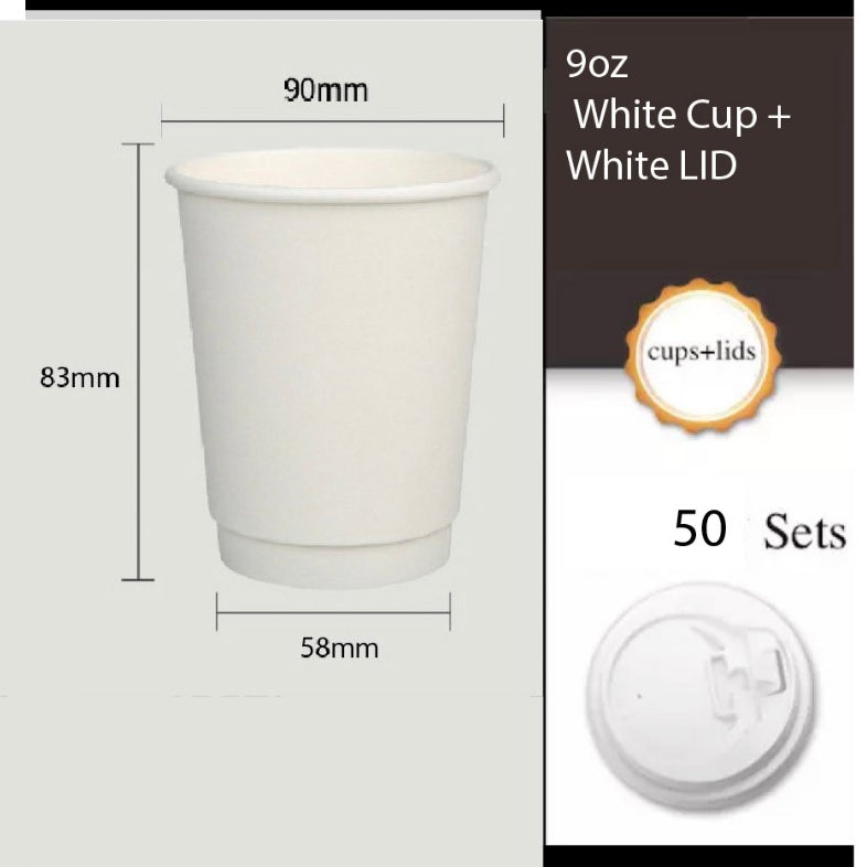 (Ready Stock)Coffee Tea Paper Cup High End Double Wall Heat Insulation Disposable  With Lid 9oz(±50pcs/bag))