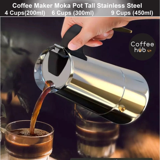 (Ready Stock)Espresso Coffee Moka Pots Coffee Maker Stainless Steel Stovetop 4Cups 6Cups 9Cups