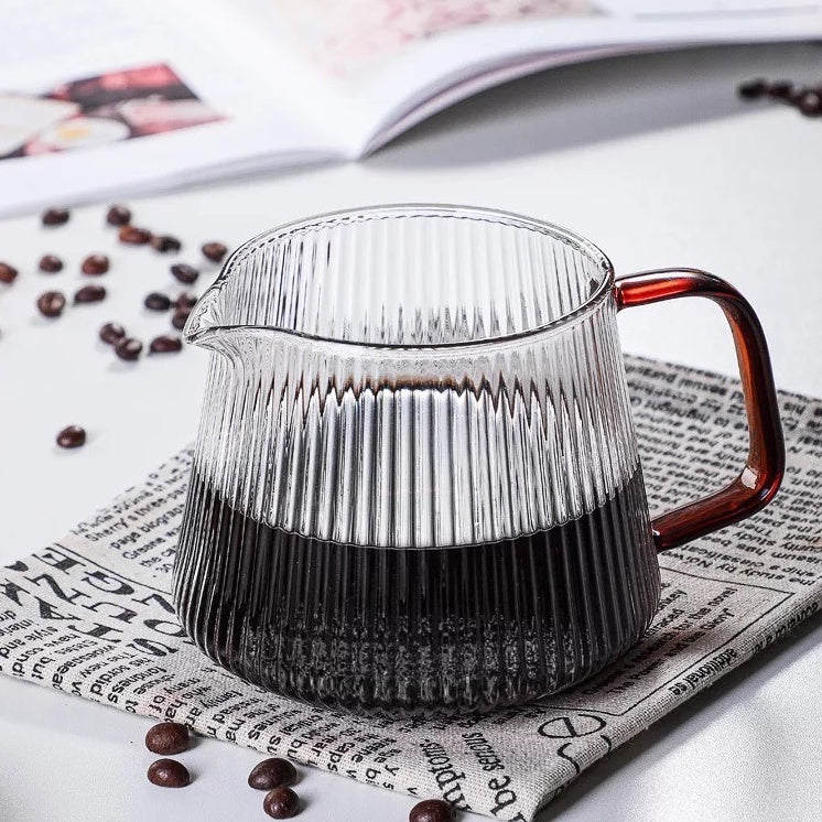 (Ready Stock)Coffee Hand Drip Glass Server Pour Over High Borosilicate Vertical Stripe Vintage Sepia 400ml 500ml 650ml