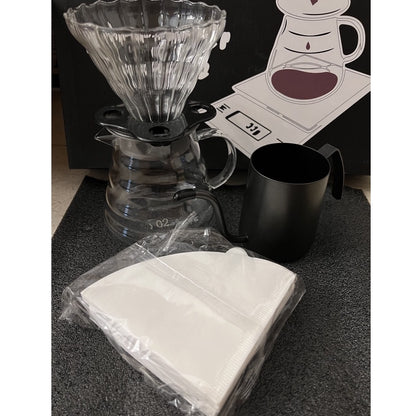 (READY STOCK)Filter Coffee Pour Over Starter Kit Gift Set Box Dripper Server Paper Gooseneck Set 4pcs