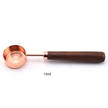 (Ready Stock)Coffee Foods Powder Measure Cups Tools Walnut Wood Handle Rose Gold 15ml 30ml 60ml