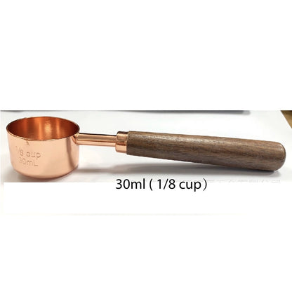 (Ready Stock)Coffee Foods Powder Measure Cups Tools Walnut Wood Handle Rose Gold 15ml 30ml 60ml