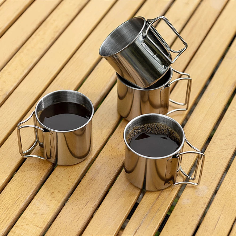 (READY STOCK)Camping Cup Coffee Tea Drink Stainless Steel Mug Outdoor Adventure Portable Foldable Carabiner