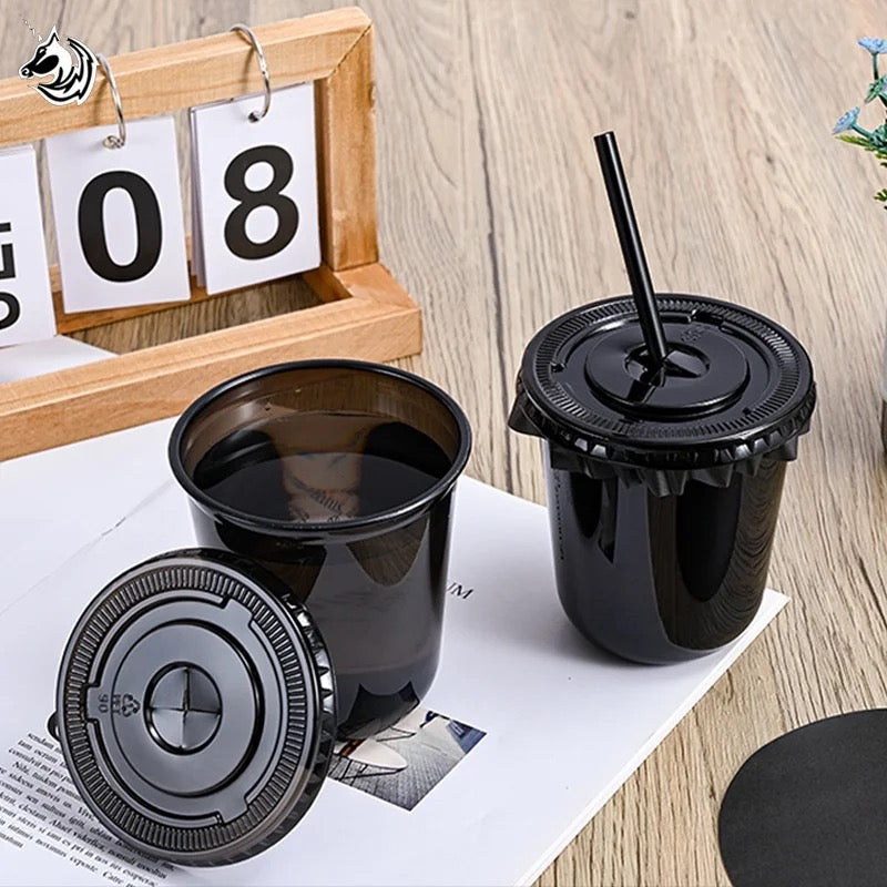 (Ready Stock)Disposable PET Black Coffee Take Away Cup Bubble Tea 50 Pcs 12oz/16oz Capacity U Shape