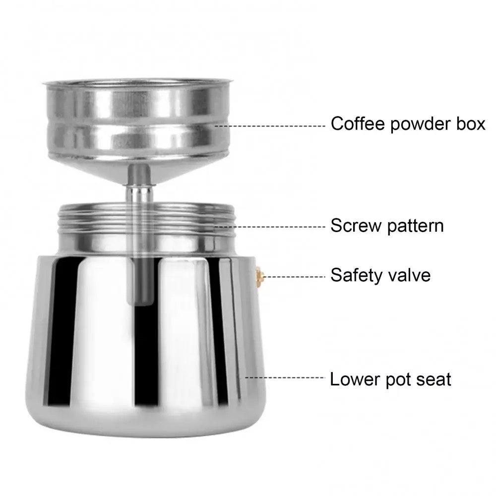 (Ready Stock)Espresso Coffee Moka Pots Coffee Maker Stainless Steel Stovetop 4Cups 6Cups 9Cups