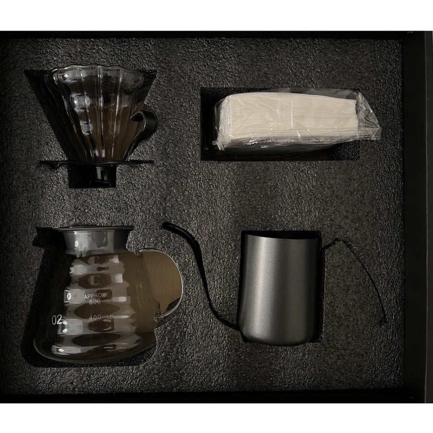 (READY STOCK)Filter Coffee Pour Over Starter Kit Gift Set Box Dripper Server Paper Gooseneck Set 4pcs