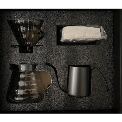 (READY STOCK)Filter Coffee Pour Over Starter Kit Gift Set Box Dripper Server Paper Gooseneck Set 4pcs