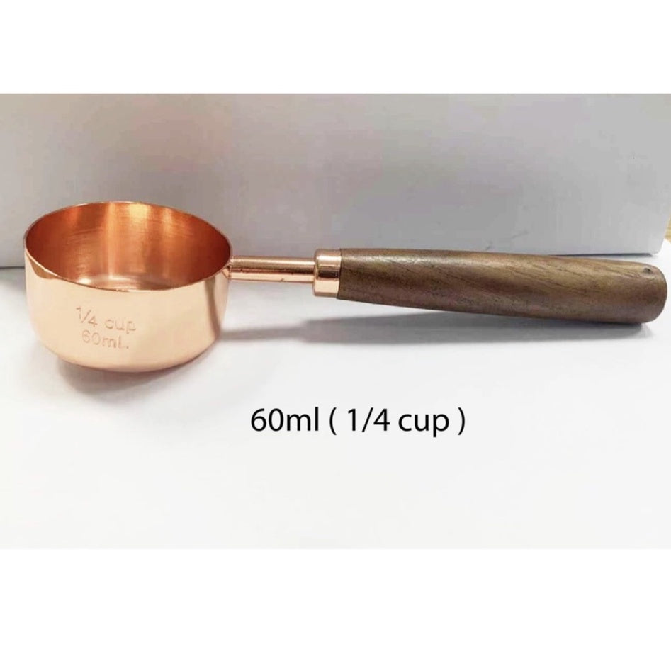 (Ready Stock)Coffee Foods Powder Measure Cups Tools Walnut Wood Handle Rose Gold 15ml 30ml 60ml