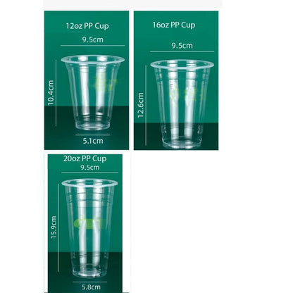 (Ready Stock)Coffee Latte Tea Thick Quality PP Cup Bubble Milk Disposable Take Away With Flat Dome Lid 12oz 16oz 20oz