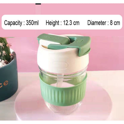 (READY STOCK)Coffee Travel Mug With Lid Portable Glass With Straw Leak Proof Non Slip 350ml 450ml