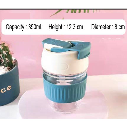 (READY STOCK)Coffee Travel Mug With Lid Portable Glass With Straw Leak Proof Non Slip 350ml 450ml