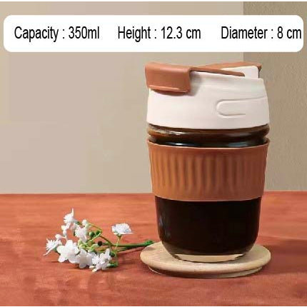 (READY STOCK)Coffee Travel Mug With Lid Portable Glass With Straw Leak Proof Non Slip 350ml 450ml